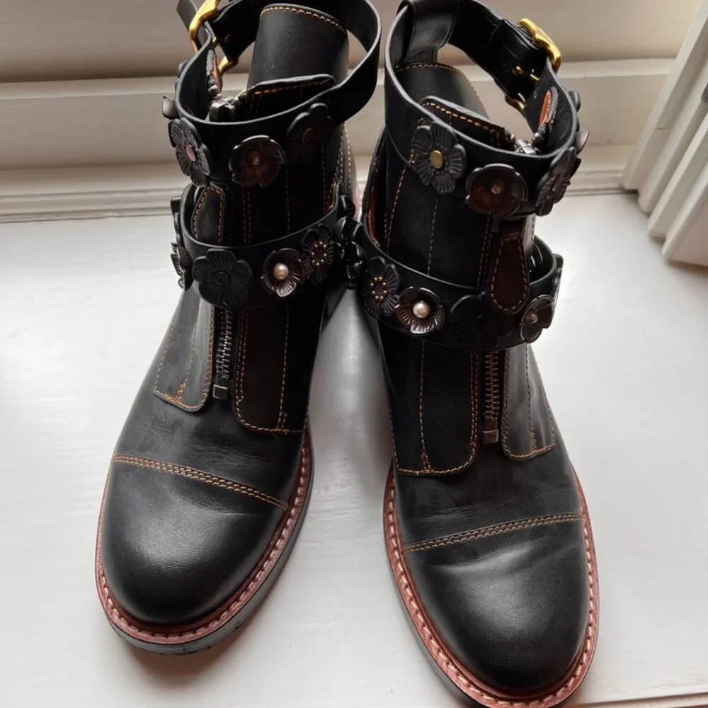 COPY - New Coach shoes/booties women 8.5 new metal flowers - Picture 2 of 4